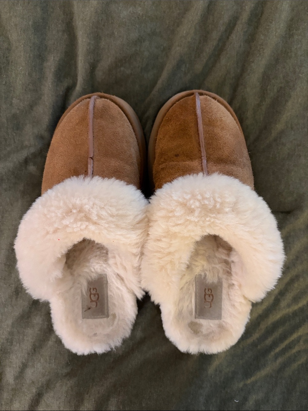 UGG Chestnut Suede Shearling Clog Slippers with Cream Lining